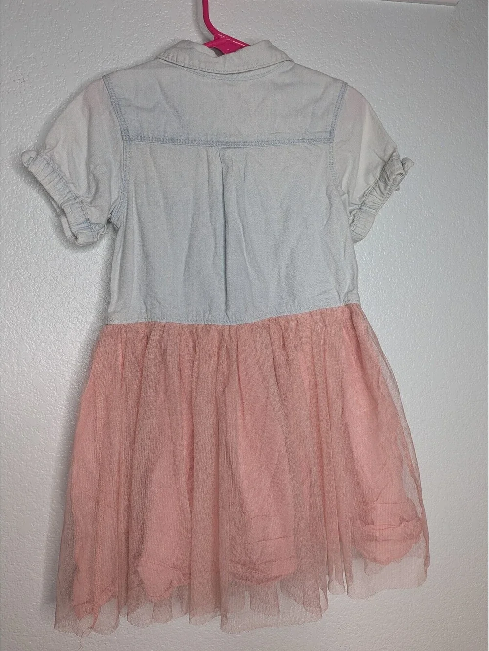 OshKosh Girls Chambray Tulle Dress Light Blue Pink Size 5T